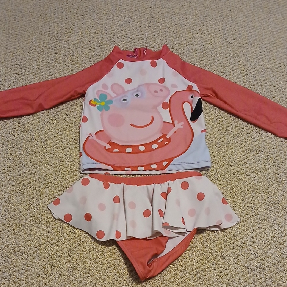 PatPat Pink and White Peppa Pig Swimwear Size 4-5y